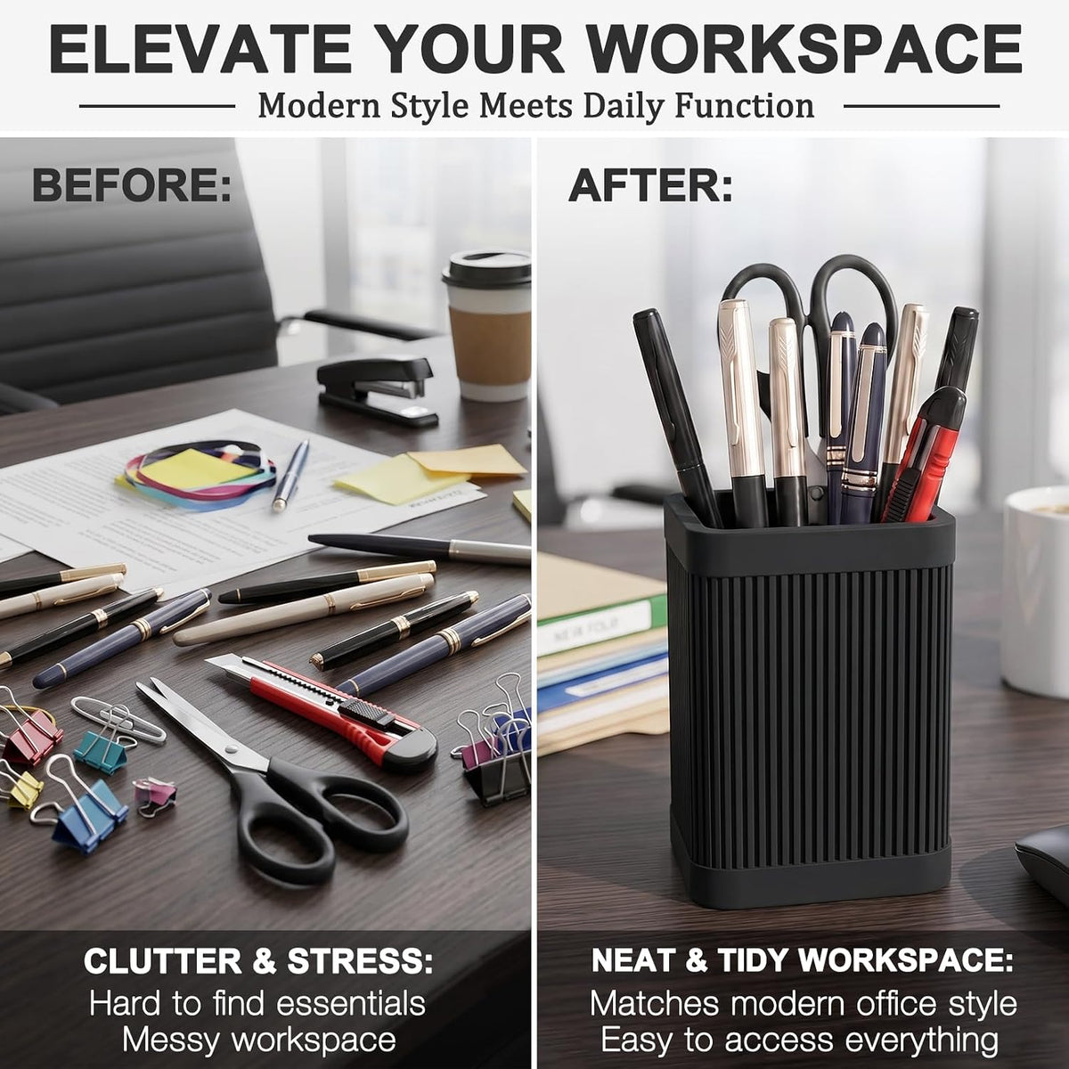 Aesthetic Pen Holder For Desk, Modern Silicone Pencil Holder, Stylish Office Desk Decor, Made of 5 mm Thickened Premium Silicone, Office Desk Organizer And Accessories (Black)