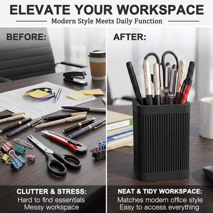Aesthetic Pen Holder For Desk, Modern Silicone Pencil Holder, Stylish Office Desk Decor, Made of 5 mm Thickened Premium Silicone, Office Desk Organizer And Accessories (Black)
