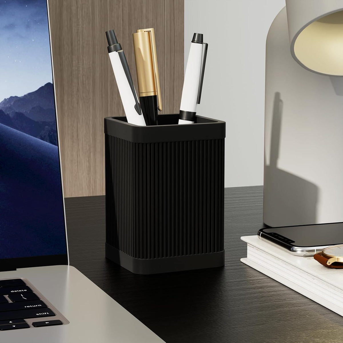 Aesthetic Pen Holder For Desk, Modern Silicone Pencil Holder, Stylish Office Desk Decor, Made of 5 mm Thickened Premium Silicone, Office Desk Organizer And Accessories (Black)