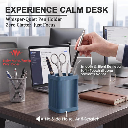 Aesthetic Pen Holder For Desk, Modern Silicone Pencil Holder, Stylish Office Desk Decor, Made of 5 mm Thickened Premium Silicone, Office Desk Organizer And Accessories (Black)