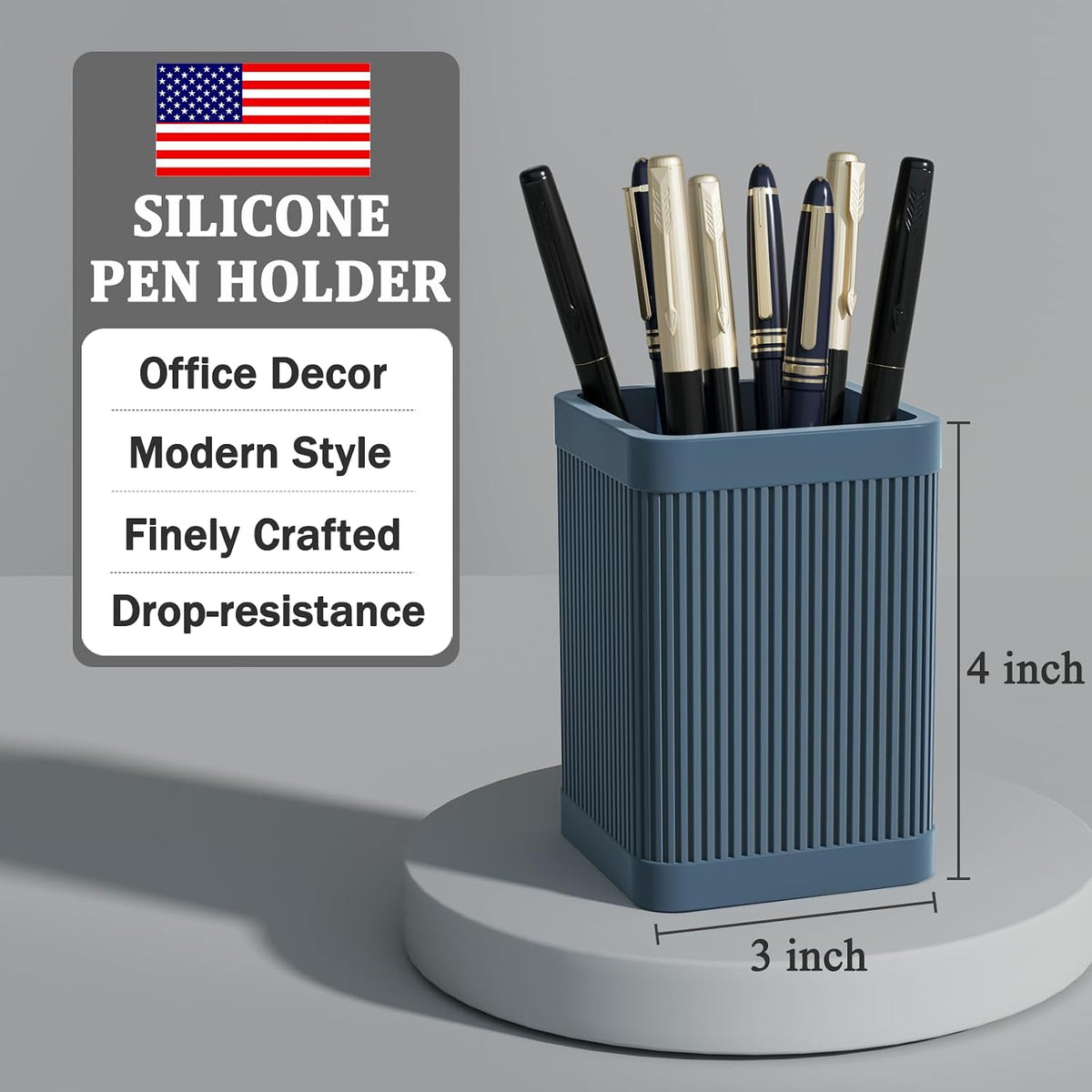 Aesthetic Pen Holder For Desk, Modern Silicone Pencil Holder, Stylish Office Desk Decor, Made of 5 mm Thickened Premium Silicone, Office Desk Organizer And Accessories (Black)