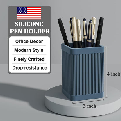 Aesthetic Pen Holder For Desk, Modern Silicone Pencil Holder, Stylish Office Desk Decor, Made of 5 mm Thickened Premium Silicone, Office Desk Organizer And Accessories (Black)