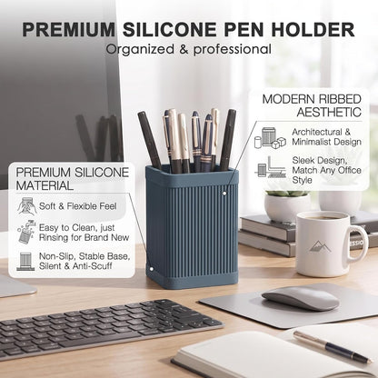 Aesthetic Pen Holder For Desk, Modern Silicone Pencil Holder, Stylish Office Desk Decor, Made of 5 mm Thickened Premium Silicone, Office Desk Organizer And Accessories (Black)