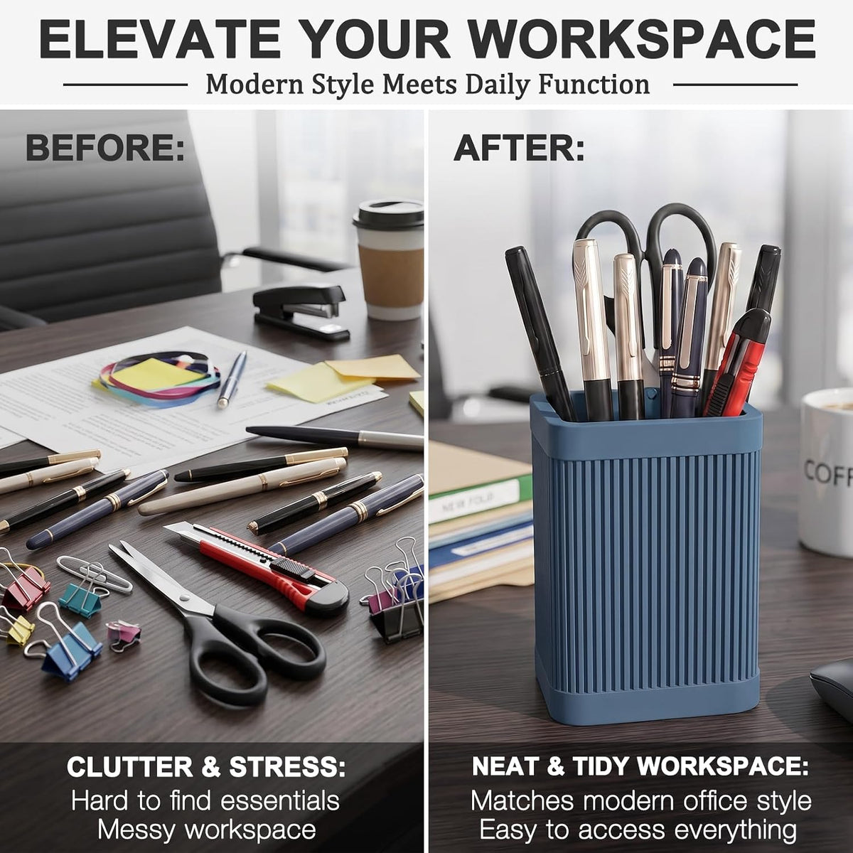 Aesthetic Pen Holder For Desk, Modern Silicone Pencil Holder, Stylish Office Desk Decor, Made of 5 mm Thickened Premium Silicone, Office Desk Organizer And Accessories (Black)
