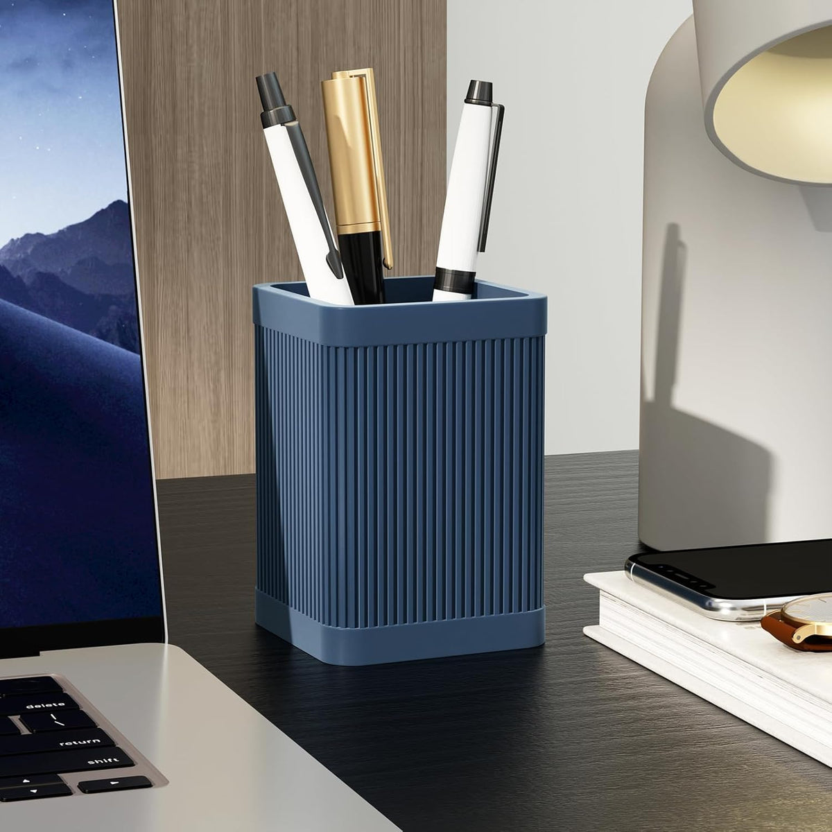 Aesthetic Pen Holder For Desk, Modern Silicone Pencil Holder, Stylish Office Desk Decor, Made of 5 mm Thickened Premium Silicone, Office Desk Organizer And Accessories (Black)