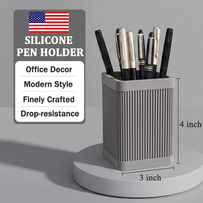 Aesthetic Pen Holder For Desk, Modern Silicone Pencil Holder, Stylish Office Desk Decor, Made of 5 mm Thickened Premium Silicone, Office Desk Organizer And Accessories (Black)