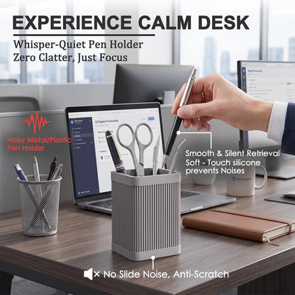 Aesthetic Pen Holder For Desk, Modern Silicone Pencil Holder, Stylish Office Desk Decor, Made of 5 mm Thickened Premium Silicone, Office Desk Organizer And Accessories (Black)