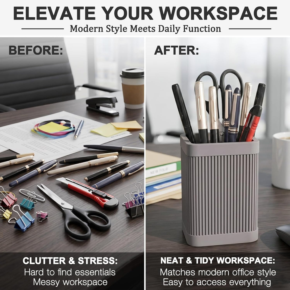 Aesthetic Pen Holder For Desk, Modern Silicone Pencil Holder, Stylish Office Desk Decor, Made of 5 mm Thickened Premium Silicone, Office Desk Organizer And Accessories (Black)