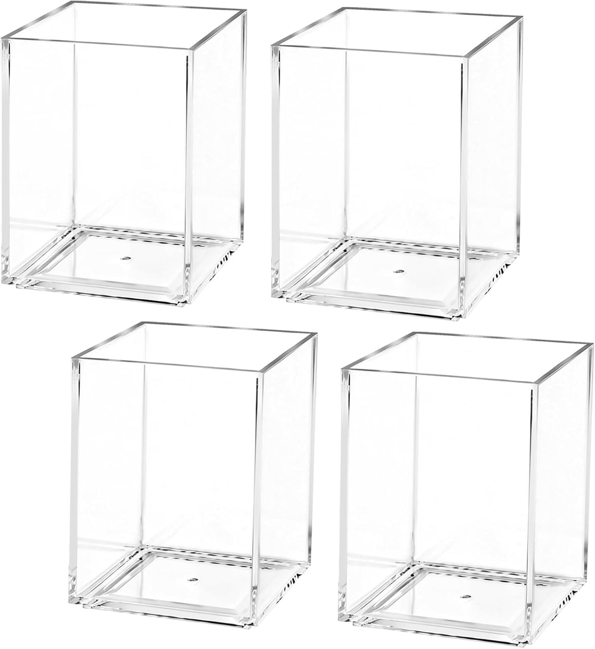 4 Pack Clear Acrylic Pen Holder Cup, Clear Makeup Brush Holder, Thickened Acrylic Desktop Stationery Organizer for Office, School, and Home Storage