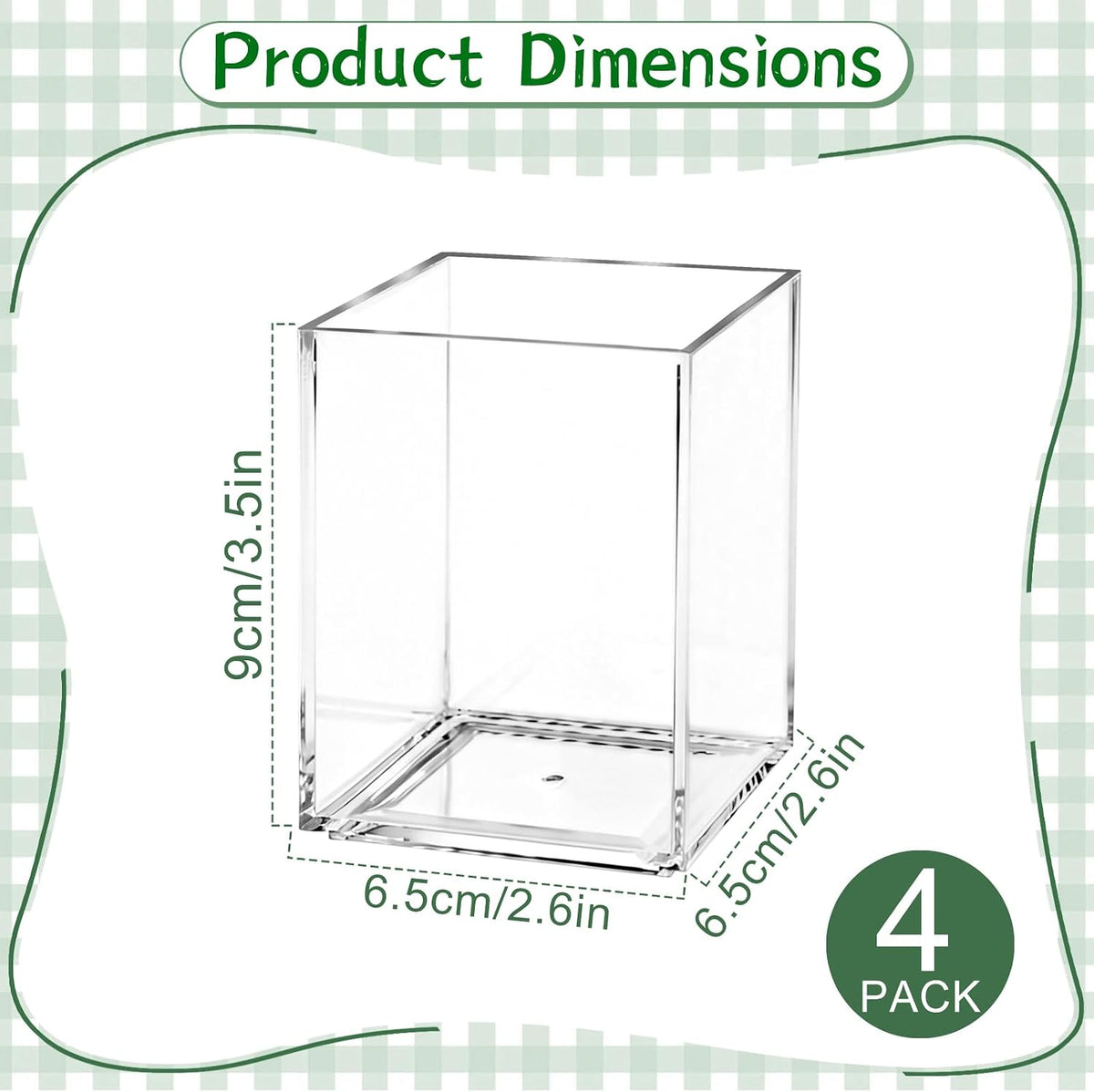 4 Pack Clear Acrylic Pen Holder Cup, Clear Makeup Brush Holder, Thickened Acrylic Desktop Stationery Organizer for Office, School, and Home Storage