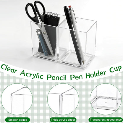 4 Pack Clear Acrylic Pen Holder Cup, Clear Makeup Brush Holder, Thickened Acrylic Desktop Stationery Organizer for Office, School, and Home Storage