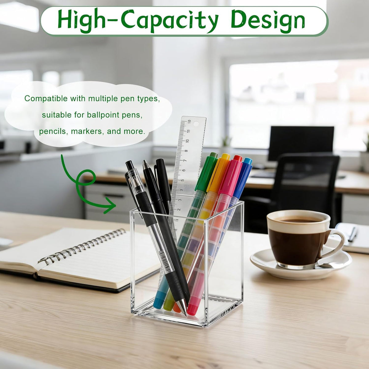4 Pack Clear Acrylic Pen Holder Cup, Clear Makeup Brush Holder, Thickened Acrylic Desktop Stationery Organizer for Office, School, and Home Storage