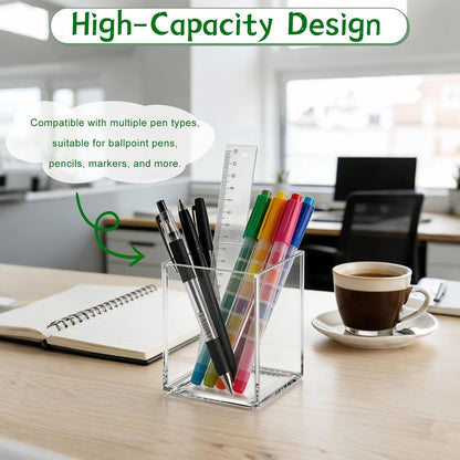 4 Pack Clear Acrylic Pen Holder Cup, Clear Makeup Brush Holder, Thickened Acrylic Desktop Stationery Organizer for Office, School, and Home Storage
