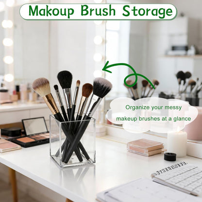 4 Pack Clear Acrylic Pen Holder Cup, Clear Makeup Brush Holder, Thickened Acrylic Desktop Stationery Organizer for Office, School, and Home Storage