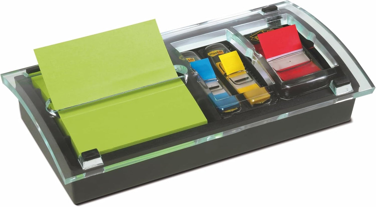 Note & Flag Dispenser, Black Base Clear Top, 1 Note Pad, 2 Flag Pad