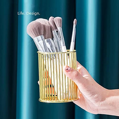 Gold Metal Pen Holder for Desk, Makeup Brushes Cup, Pencil Holders, Office&Home Organizer