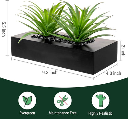 MyGift Fake Grass Plant in Rectangular Black Wood Planter (Black, 9.3 Inch)