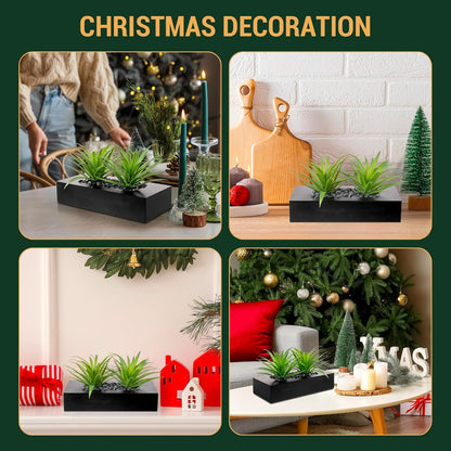 MyGift Fake Grass Plant in Rectangular Black Wood Planter (Black, 9.3 Inch)