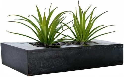 MyGift Fake Grass Plant in Rectangular Black Wood Planter (Black, 9.3 Inch)