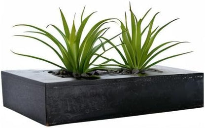 MyGift Fake Grass Plant in Rectangular Black Wood Planter (Black, 9.3 Inch)
