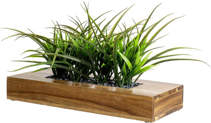MyGift Fake Grass Plant in Rectangular Black Wood Planter (Black, 9.3 Inch)