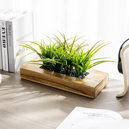 MyGift Fake Grass Plant in Rectangular Black Wood Planter (Black, 9.3 Inch)