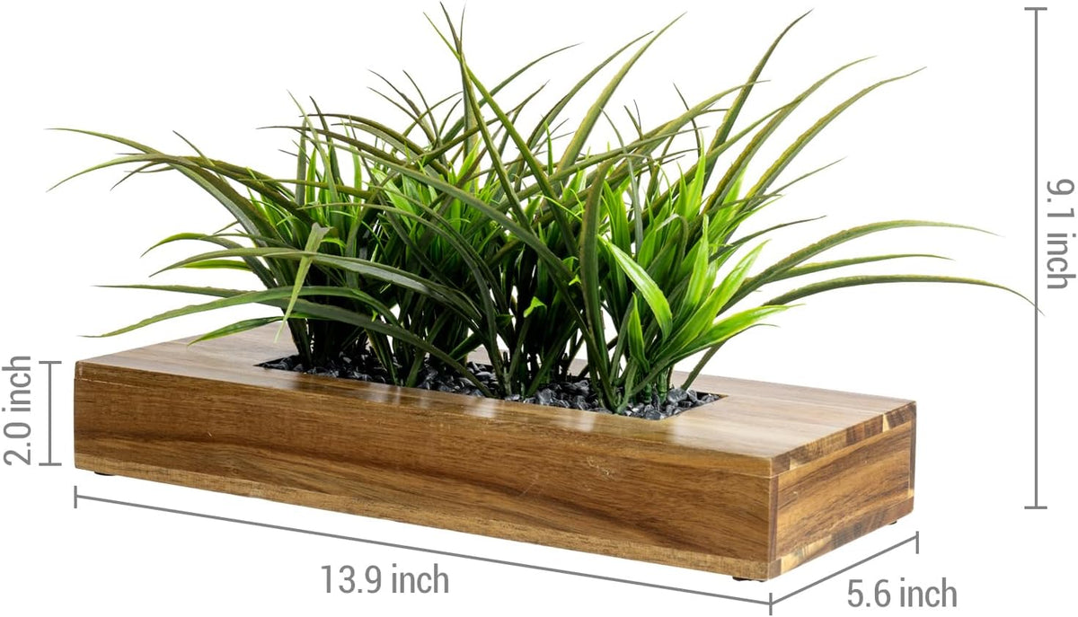 MyGift Fake Grass Plant in Rectangular Black Wood Planter (Black, 9.3 Inch)