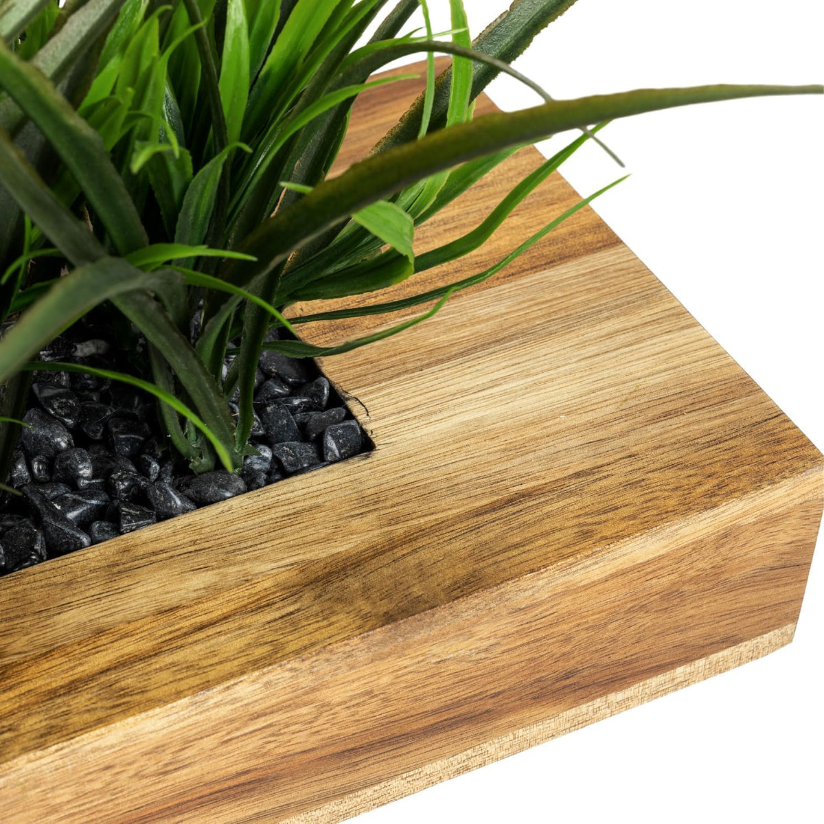 MyGift Fake Grass Plant in Rectangular Black Wood Planter (Black, 9.3 Inch)