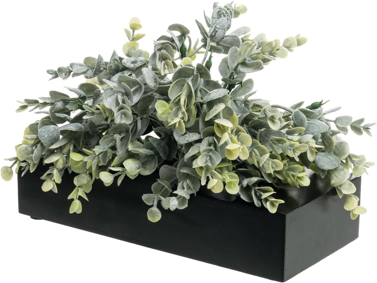 MyGift Fake Grass Plant in Rectangular Black Wood Planter (Black, 9.3 Inch)