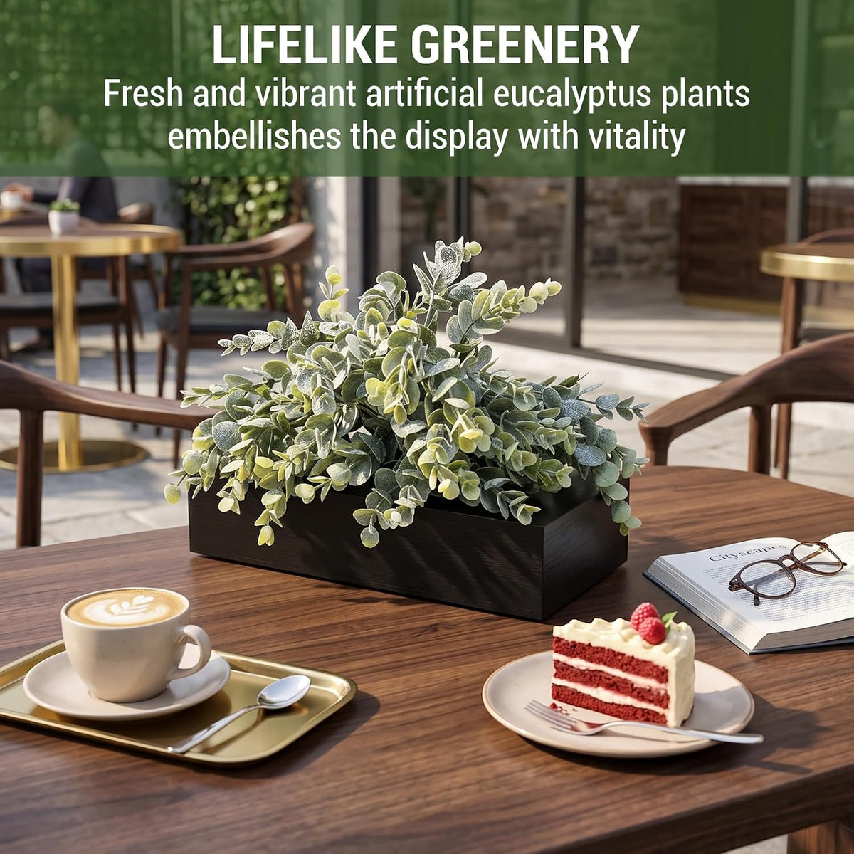 MyGift Fake Grass Plant in Rectangular Black Wood Planter (Black, 9.3 Inch)