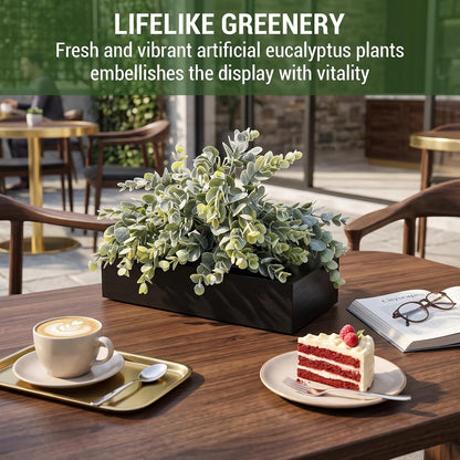 MyGift Fake Grass Plant in Rectangular Black Wood Planter (Black, 9.3 Inch)