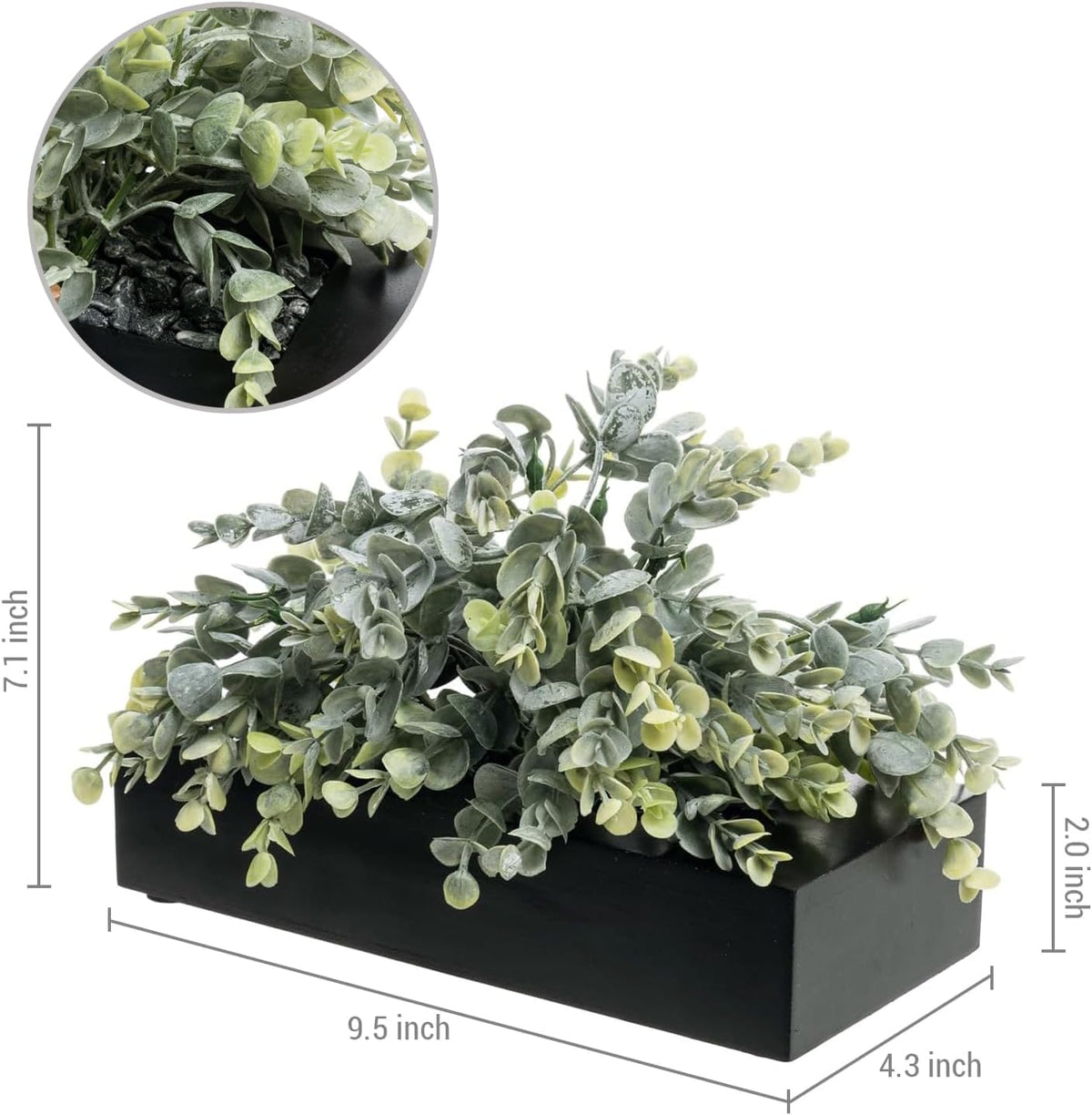 MyGift Fake Grass Plant in Rectangular Black Wood Planter (Black, 9.3 Inch)