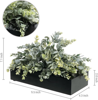 MyGift Fake Grass Plant in Rectangular Black Wood Planter (Black, 9.3 Inch)