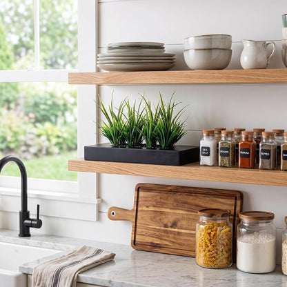 MyGift Fake Grass Plant in Rectangular Black Wood Planter (Black, 9.3 Inch)