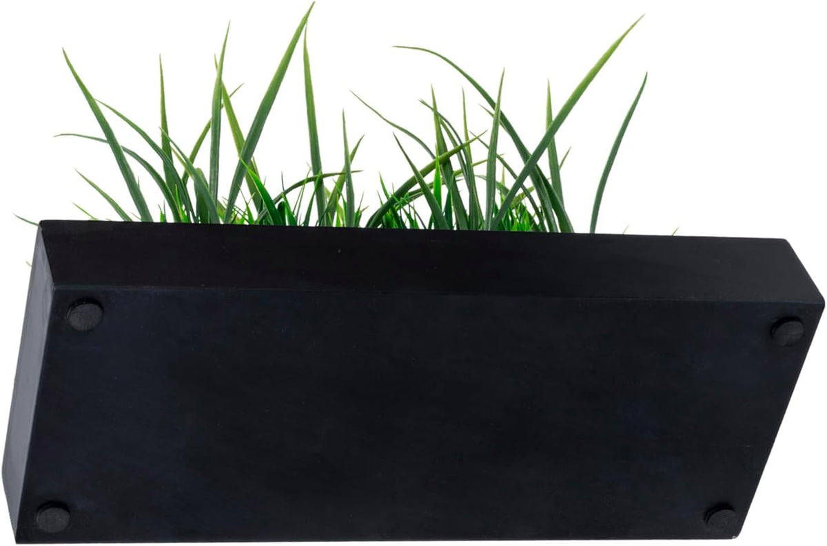 MyGift Fake Grass Plant in Rectangular Black Wood Planter (Black, 9.3 Inch)