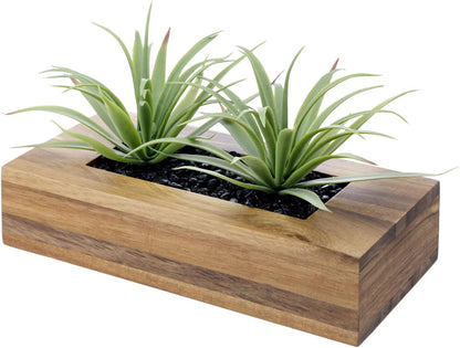 MyGift Fake Grass Plant in Rectangular Black Wood Planter (Black, 9.3 Inch)
