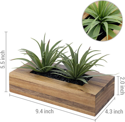MyGift Fake Grass Plant in Rectangular Black Wood Planter (Black, 9.3 Inch)