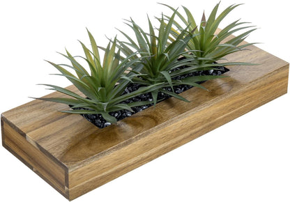MyGift Fake Grass Plant in Rectangular Black Wood Planter (Black, 9.3 Inch)