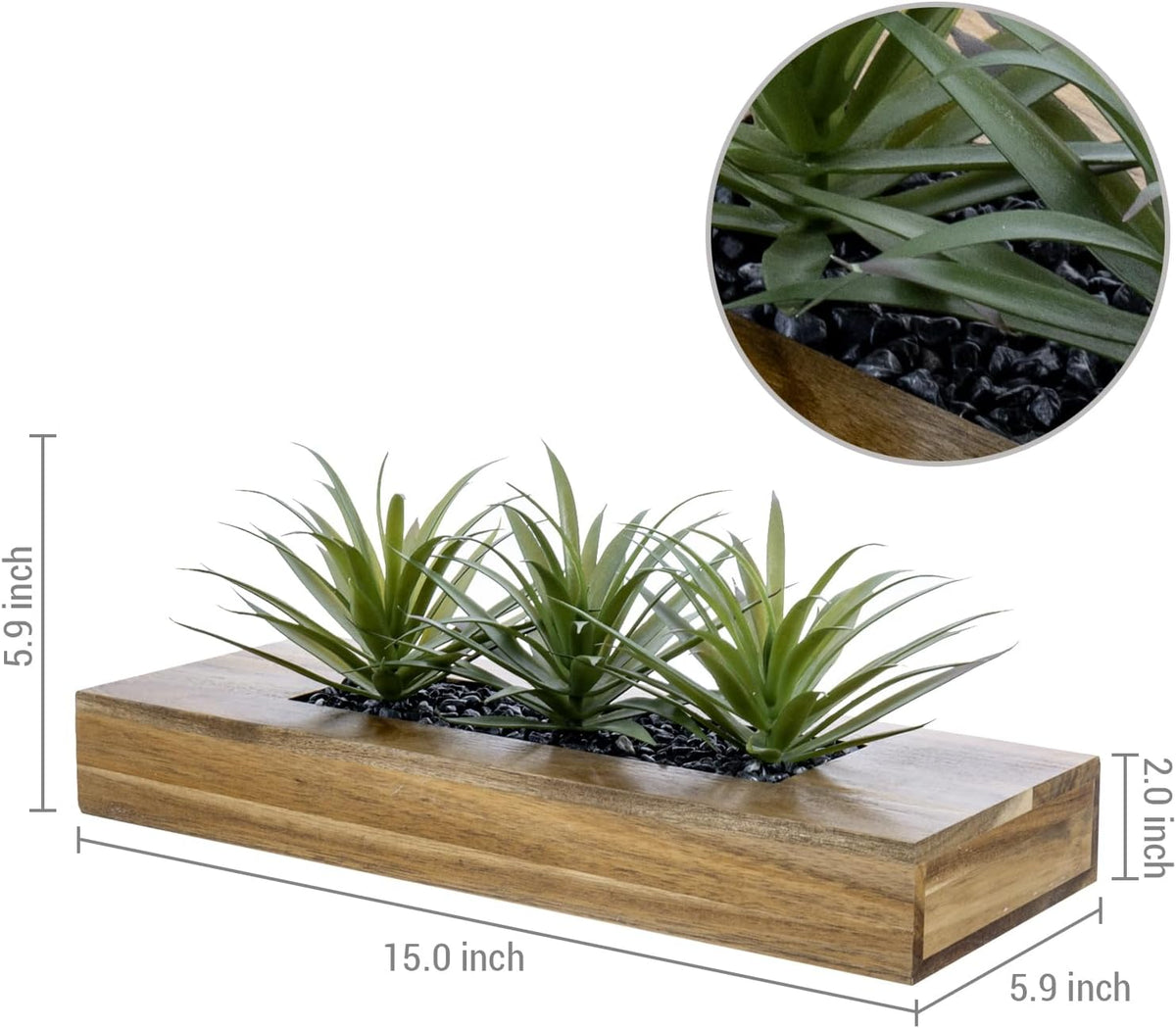 MyGift Fake Grass Plant in Rectangular Black Wood Planter (Black, 9.3 Inch)