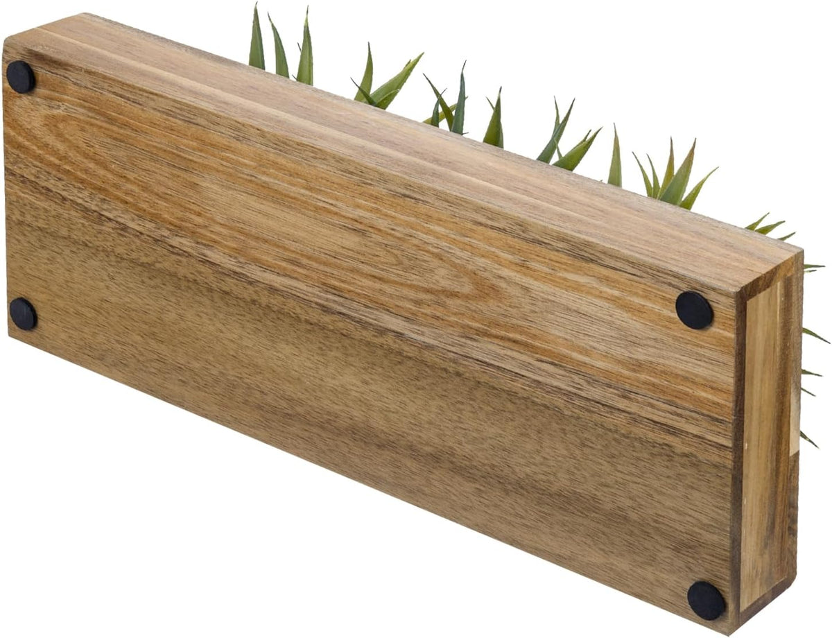 MyGift Fake Grass Plant in Rectangular Black Wood Planter (Black, 9.3 Inch)