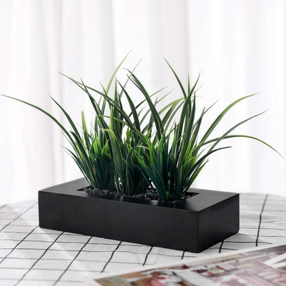 MyGift Fake Grass Plant in Rectangular Black Wood Planter (Black, 9.3 Inch)