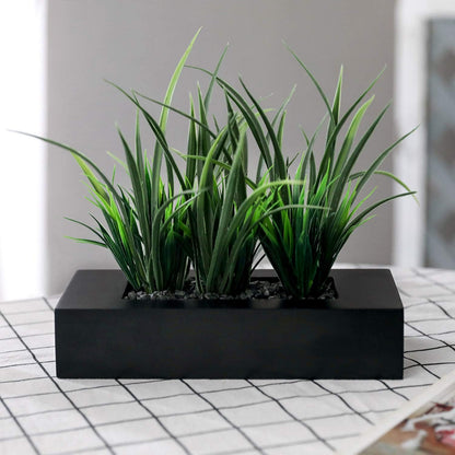 MyGift Fake Grass Plant in Rectangular Black Wood Planter (Black, 9.3 Inch)