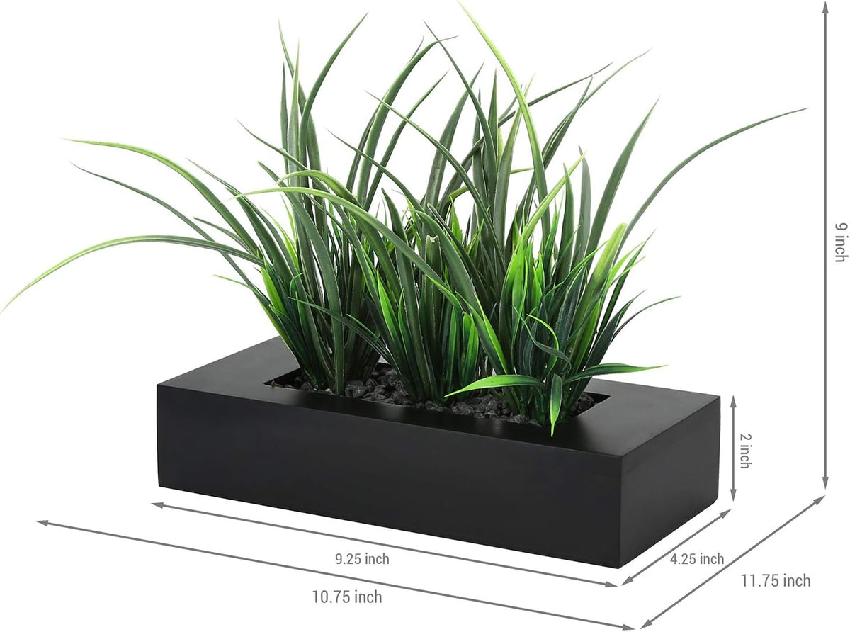 MyGift Fake Grass Plant in Rectangular Black Wood Planter (Black, 9.3 Inch)
