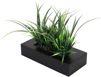 MyGift Fake Grass Plant in Rectangular Black Wood Planter (Black, 9.3 Inch)