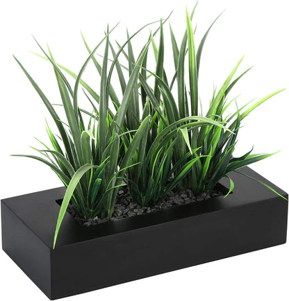 MyGift Fake Grass Plant in Rectangular Black Wood Planter (Black, 9.3 Inch)