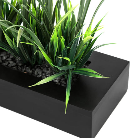MyGift Fake Grass Plant in Rectangular Black Wood Planter (Black, 9.3 Inch)