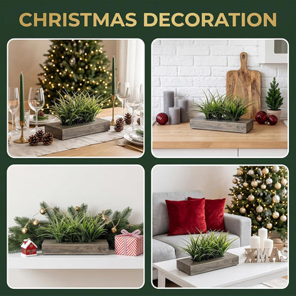 MyGift Fake Grass Plant in Rectangular Black Wood Planter (Black, 9.3 Inch)