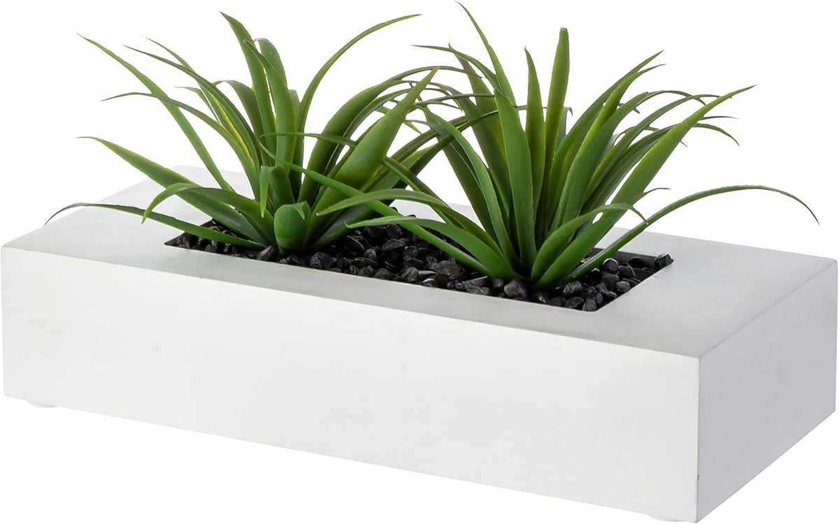 MyGift Fake Grass Plant in Rectangular Black Wood Planter (Black, 9.3 Inch)