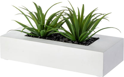 MyGift Fake Grass Plant in Rectangular Black Wood Planter (Black, 9.3 Inch)
