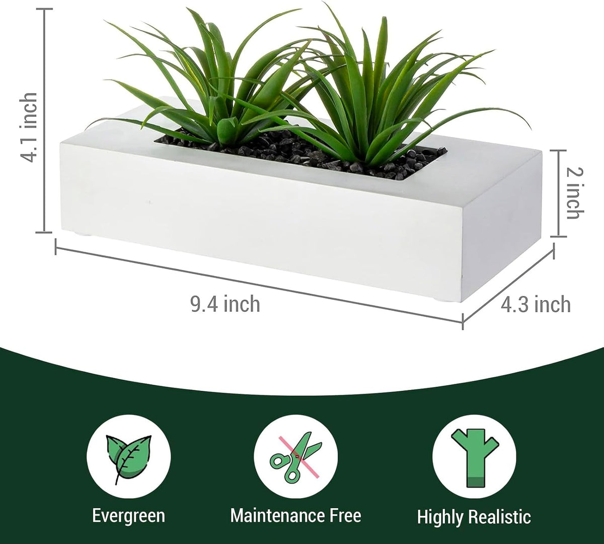 MyGift Fake Grass Plant in Rectangular Black Wood Planter (Black, 9.3 Inch)